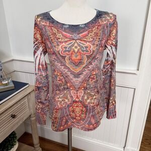 Sundance Women's M Paisley Print Long Sleeve Crew Neck Top